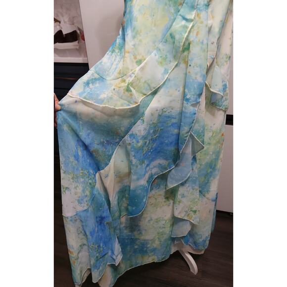 Fairycore Y2K Coquette full length dress sz 12 ruffles Floral Forest blue white - Picture 5 of 8